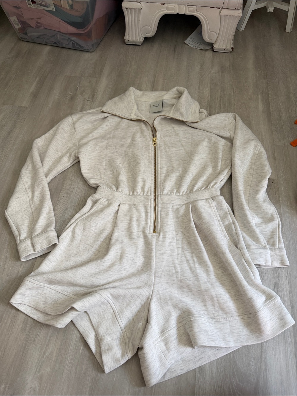 Varley Cream Half-Zip Waist-Defined Short Romper